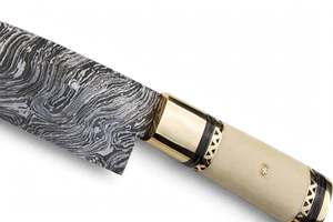 Custom Handmade Damascus Steel Japanese <b>Utility</b> <b>Knife</b> Smooth Camel Bone Handle Brass Bolster - Product Image 3