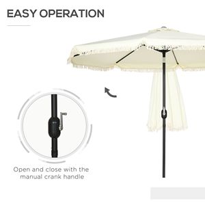 Ombrellone da Patio da 2,7 m con 8 Stecche, Manovella Inclinabile a Pulsante, Ombrellone da Esterno per Tavoli da Mercato con Nappe Sfrangiate per Cortili e Giardini - Product Image 5