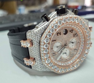 Custom Quartz <b>Watches</b> Luxury Diamond Paved Bezel Dial Chronograph Analog <b>Watch</b> Unisex <b>Black</b> Rubber Strap - Product Image 3