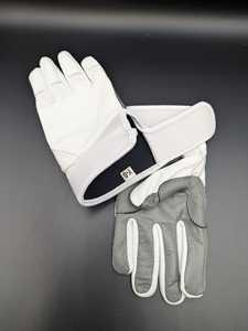 White Leather Batting Gloves Right Hand Hook And Loop Closure Unisex Youth Training Size S M L XL XXL Durable <b>Polybag</b> Packaging - Product Image 5