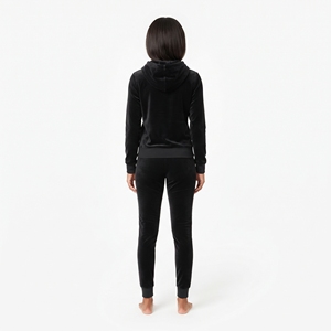 Wholesale Women's Black <b>Velour</b> Hoodie Jogger Set Full Zip Front Logo Casual <b>Tracksuit</b> Autumn Wear - Product Image 6