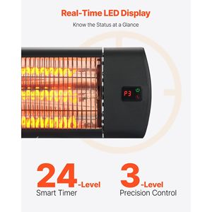 Riscaldatore Elettrico a Infrarossi da 1500W con Schermo LED e Telecomando, 3 Velocità, Timer per Uso Esterno/Patio - Product Image 5