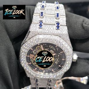 นาฬิกาข้อมือผู้ชาย ICELOOK รุ่นหรูหรา ขนาด 41 มม. ตัวเรือนสแตนเลส สเกเลตัน กระจกแซฟไฟร์ แสดงผลแบบอนาล็อก สไตล์ฮิปฮอป สายขนาด 20 มม. ปุ่มกดแบบซ่อน - Product Image 5