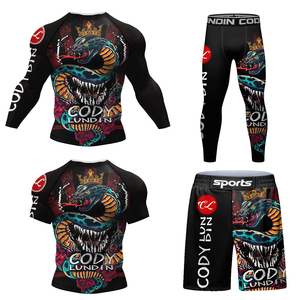OEM Custom MMA Rash Guard Set Unisex <b>Compression</b> Sportswear Long Sleeve <b>Shirt</b> Trousers Quick Dry UPF50+ Eco-Friendly BJJ - Product Image 1