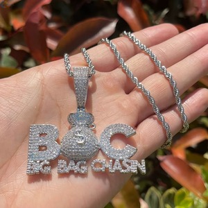 Custom Name Letter <b>Pendant</b> 925 <b>Silver</b> Iced Out Two Tone <b>Pendant</b> <b>Initial</b> Letter Name <b>Pendant</b> Custom Money Bag <b>Pendant</b> For Gifts - Product Image 2