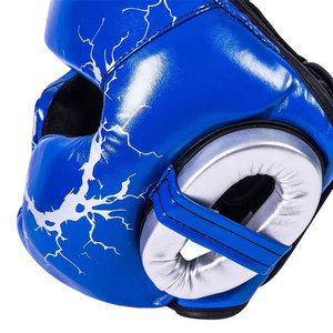 Protège-tête de boxe en cuir PU bleu avec motif craquelé, équipement de protection pour adultes unisexe, fermeture auto-agrippante - Product Image 3