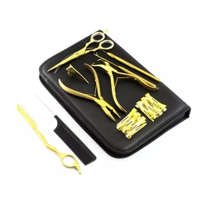 Nouveauté - Kit d'outils professionnels de haute qualité en acier inoxydable plaqué or 24 carats pour extensions de cheveux - Pinces, ciseaux à boucle, clips - Product Image 4