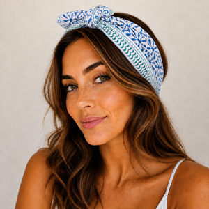 Bandana carré en coton bleu à motif floral style western, respirant, décontracté, pour l'hiver, le printemps et l'été, respectueux de la peau - Product Image 1