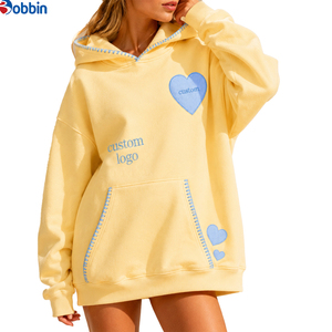 BOBBIN INDUSTRIES Sudadera con Capucha para Mujer, Tallas Grandes, Estilo Holgado, de Algodón, Informal, con Parche de Corazón Bordado, 300g, Superventas - Product Image 3