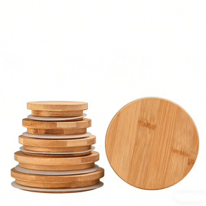 Couvre-bocaux ronds en bambou pour tasses et verres, couvercle en bois réutilisable avec trou pour paille, style moderne - Product Image 5