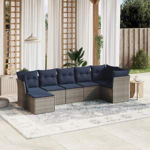 Juego de sofás de patio de ratán sintético gris de 7 piezas con cojines, muebles duraderos para exteriores - Product Image 1