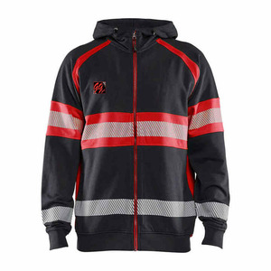 High Visibility Safety <b>Jacket</b> for <b>Men</b> Black Red Polyester Hooded <b>Reflective</b> Workwear Safety <b>Jacket</b> - Product Image 1