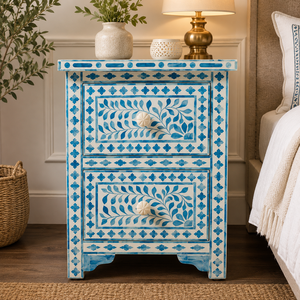 Handmade Resin Bone Inlay Nightstand With Drawer Floral <b>Bedside</b> <b>Table</b> Traditional Bone Inlay Furniture Cabinet End <b>Table</b> Bedroom - Product Image 1