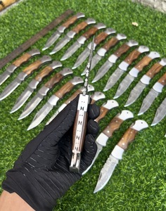 Couteau pliant de poche en acier Damas de haute qualité avec verrouillage arrière, manche en bois, 17 cm - Product Image 3