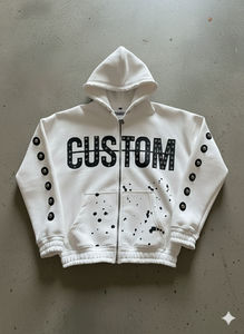 Sweat à capuche zippé personnalisé pour homme en molleton de coton avec appliqué Rohnestone et motif imprimé DTG décontracté - Product Image 5