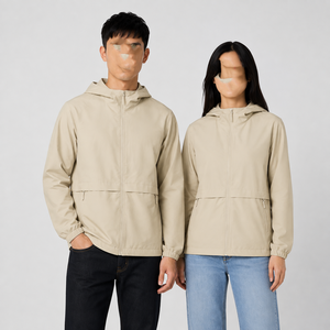Unisex <b>Red</b> Hooded <b>Waterproof</b> Bomber <b>Jacket</b> Loose Fit Casual Zipper Front Polyester Spring Wear - Product Image 2