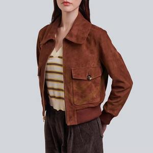 แจ็คเก็ตหนังกลับปักโลโก้แบบกำหนดเองสำหรับผู้หญิง สินค้ามาแรง สไตล์วินเทจ - Product Image 3