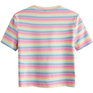 เสื้อยืดครอปสีชมพูสำหรับผู้หญิง แขนสั้น คอกลม พิมพ์ลายแฮปปี้ ลำลอง ทรงหลวม ผ้าเจอร์ซีย์คอตตอน เสื้อท่อนบนสำหรับฤดูใบไม้ผลิและฤดูร้อน - Product Image 6