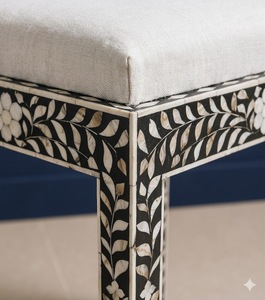Modern Bone Inlay Wood Nightstand <b>Square</b> End <b>Table</b> <b>Side</b> <b>Table</b> with Upholstered Cushion Bedroom Furniture for Bedroom Entryway - Product Image 3
