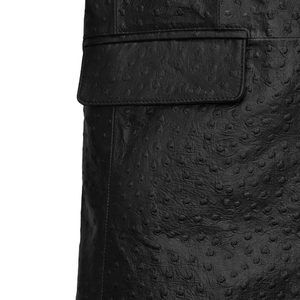 Chaqueta de Cuero para Hombre, Estilo Blazer, de Cuero de Avestruz Negro, con un Solo Botón, Cuello Camisero, Forro de Satén - Product Image 6