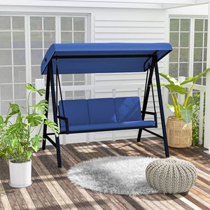 Dondolo da Giardino Blu per 3 Persone con Tettuccio Regolabile e Cuscini Impermeabili Rimovibili per Esterni, Portico e Giardino - Product Image 2