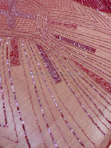 Robe de soirée à paillettes rouges et perles, tissu de luxe, broderie perlée, tissu de mariée avec perles, paillettes, matériaux en dentelle - Product Image 2