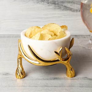Bol de service moderne noir écologique et durable avec support en métal en forme de bois de cerf doré, bol à collation de luxe noir mat pour les fêtes - Product Image 3