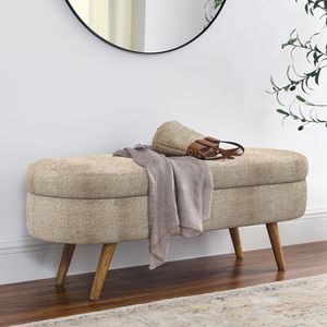 ม้านั่งออตโตมันรูปไข่ที่มีขาไม้ยางพาราสีน้ำตาลเทา43.5 "x 16" x 16" - Product Image 1