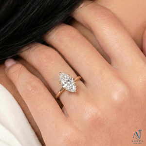 Anillo de Compromiso y Boda Clásico con Corte Marquesa, Moissanita Cultivada en Laboratorio, Chapado en Oro, para Mujer - Product Image 6