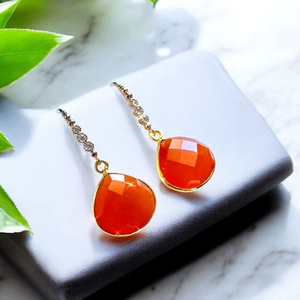 Carnelian Gemstone <b>Earrings</b> Orange Leaf Dangle 925 Sterling <b>Silver</b> 14K Gold Plated Boho Jewelry Gift For Women - Product Image 1