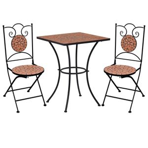 Set da bistrot a mosaico 3 pezzi in piastrelle di ceramica mobili da giardino in Terracotta - Product Image 1