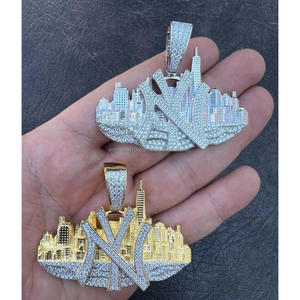 Pendentif Iced Out NY avec motif de l'horizon de la ville, diamant moissanite rond, argent sterling 925, bijoux hip-hop unisexe - Product Image 2