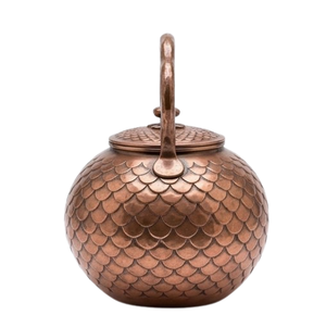 Vintage Copper <b>Teapot</b> with Fish Scale Pattern and Arched Handle - Product Image 3