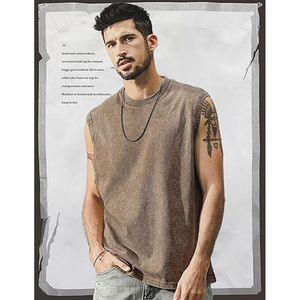 Camiseta sin mangas para hombre, cuello redondo, color sólido, chaleco informal de punto de algodón, negro, gris, verde, conjunto de ropa urbana de verano - Product Image 5