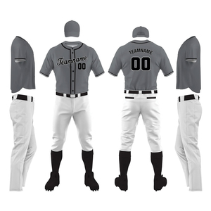 Uniforme de baseball personnalisé pour homme, maillot gris, pantalon blanc, chaussettes noires, polyester respirant, nom de l'équipe 00, impression, broderie en twill - Product Image 2
