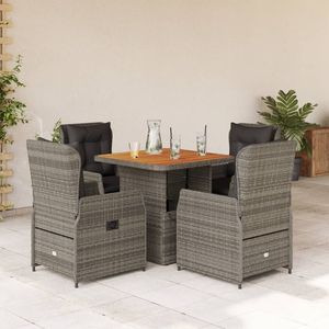 Set da Pranzo da Giardino in Rattan Grigio Scuro per 4 Persone, Resistente alle Intemperie, Stile Contemporaneo con Piano in Legno Massello - Product Image 1