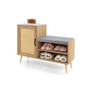 Moderna Panca Portascarpe 2-in-1 in Rattan con Cuscino Lavabile, Scarpiera in Legno per Ingresso, Casa, Magazzino - Product Image 1