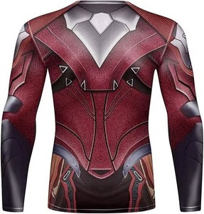 <b>Men's</b> Full Sleeve <b>Compression</b> Rash Guard Black Red Digital Print Quick Dry Spandex Polyester UPF50+ Eco-Friendly Breathable - Product Image 5