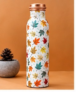 Bouteille d'eau en cuivre à motif floral d'hibiscus tropical avec couvercle en cuivre, vaisselle portable pour la maison - Product Image 4