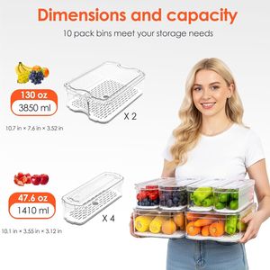Lot de 6 bacs de rangement transparents pour congélateur avec couvercles, organisateurs de garde-manger, de réfrigérateur, de fruits et de légumes - Product Image 3