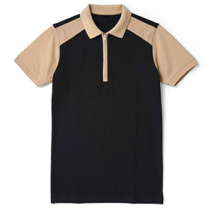 Camisetas Polo Slim-Fit 100% Algodón para Hombre, Camiseta Polo con Cuello de Cremallera, Estilo de Bloques de Color Dual, Tejido de Punto, Camiseta Polo Personalizada - Product Image 1
