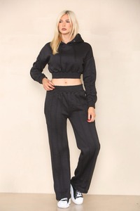 Conjunto de Sudadera Corta y Pantalones Deportivos Color Borgoña para Mujer, Conjunto Casual de Color Sólido, Sudadera de Manga Larga Tejida, Pantalones de Algodón para Invierno - Product Image 3