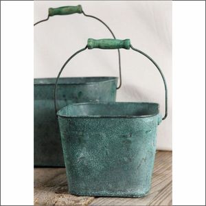 Pot de fleurs moderne en métal galvanisé, seau à plantes vintage rustique en fer, pot décoratif pour jardin extérieur - Product Image 5