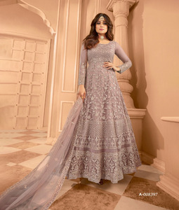 Moda de moda india para mujer vestido Kurti bordado Anarkali de red pesada larga con Dupatta traje de fiesta de boda para niñas - Product Image 1