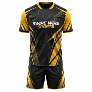 Maillot de football unisexe pour adulte, col en V, manches courtes, imprimé numérique, élastique, personnalisé, 100% polyester, nom et numéro de l'équipe - Product Image 3