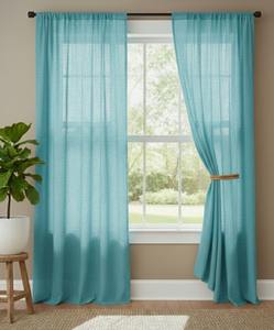 Minimalist Solid Aquamarine Cotton Rope Rod Pocket <b>Curtains</b> with High Shading & Dust Proof for Home Office Hotel & Cafe Decor - Product Image 5