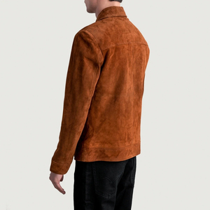 Men's Brown <b>Suede</b> <b>Bomber</b> <b>Jacket</b> Turn-down Collar Zipper Closure Casual Autumn Wear - Product Image 3