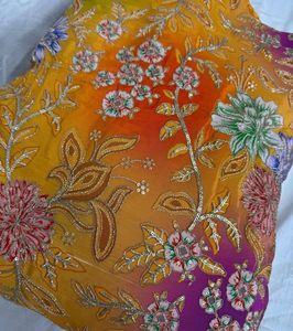 Pure Natural Eco-Friendly Dyed Crepe Position Print Patch Heavily Embroidered Fabric Top Selling Beautiful Fabric for Bulk - Product Image 1