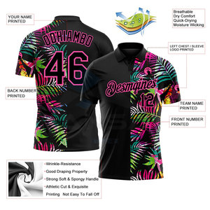 Custom Black <b>Pink</b> 3D Pattern Design Tropical Hawaii Palm Leaves Performance Golf Polo <b>Shirt</b> Moisture-Wicking Athletic Polo - Product Image 4