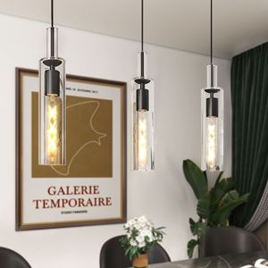 Set di 3 Lampade a Sospensione Moderne in Vetro Nero, Illuminazione per Isola Cucina, Stile Industriale Regolabile, Lampadine Non Incluse - Product Image 4